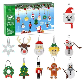 Jaunais Ziemassvētku kulons svētku dekorēšana atmosfēru dāvanu karikatūra animācijas puses-samontē puzzle celtniecības bloku rotaļlietas