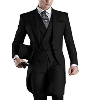 Klasiskās Ilgi, Līgavaiņa Uzvalku Oficiālu Pasūtījuma Dizains Tailcoat Vīriešu Puses Groomsmen Tērpus Kāzu Tuxedos Jaka+Bikses+Veste