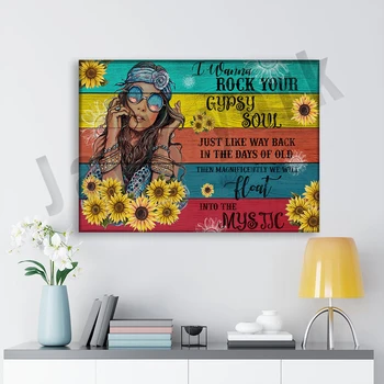 saulespuķu hipiju meitene es gribu rock jūsu čigānu dvēsele retro plakāta mājas dekoru plakāts