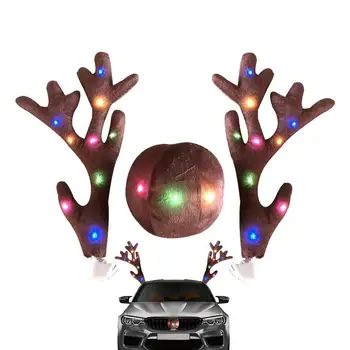 Auto Briežu Raga Komplekts Piederumi Auto Ziemassvētku Ziemeļbriedis Rūdolfs Ragi Rotājumu Auto Automašīnu Kravas automašīnu SUV Aceessoriess
